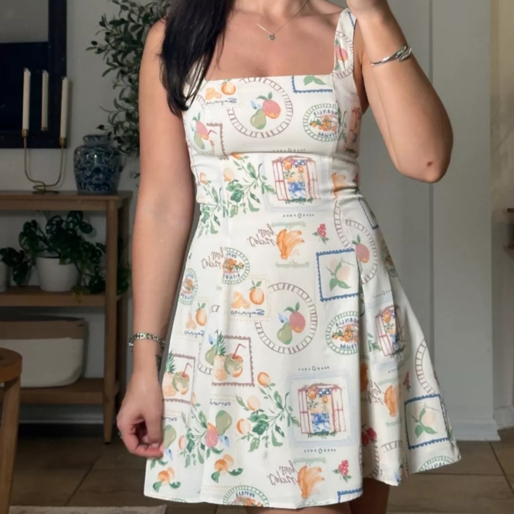 Abercrombie & Fitch Cream Mini Dress with Pastel Fruit Print